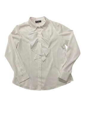 KARL LAGERFELD Ruffle‎ Blouse Small White Office Siren Corporate Baddie Career